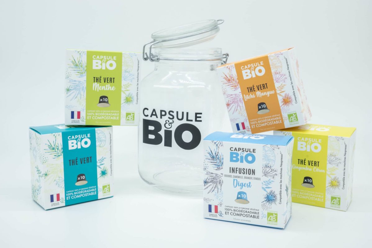 bocal 50 capsules énergie thés verts et rooibos biologiques capsules compatibles nespresso biodégradables fabriquées en France