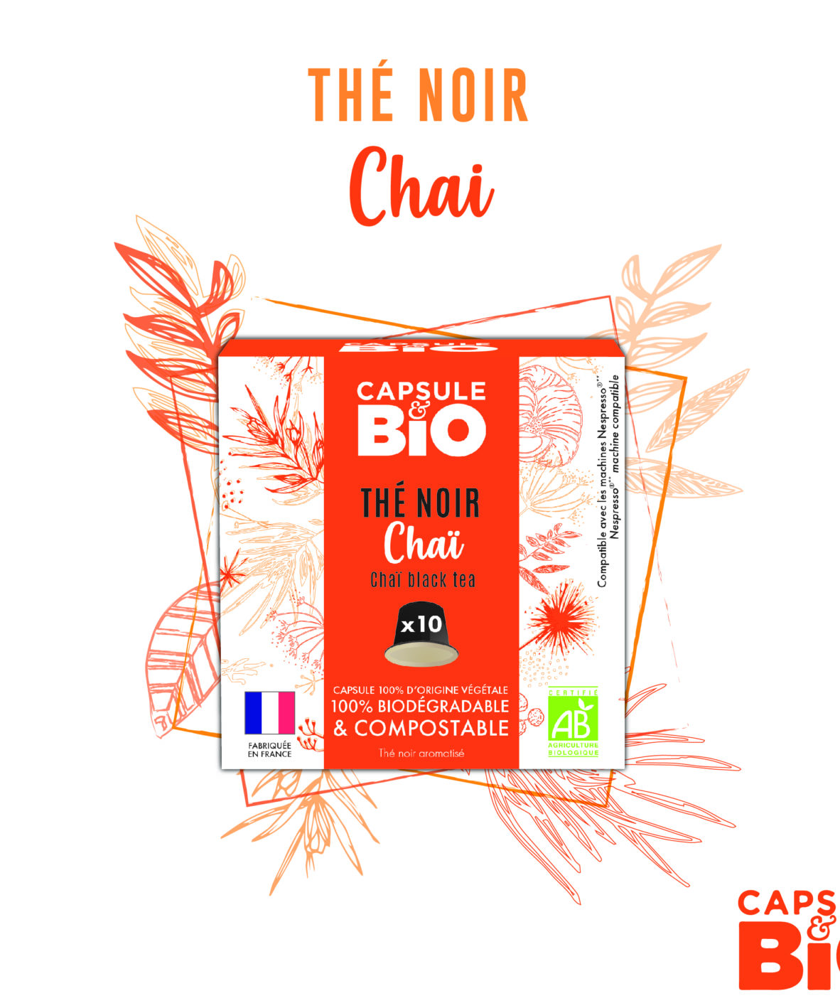 Capsules home compostables de thé noir chai bio par Capsulebio pour machine nespresso