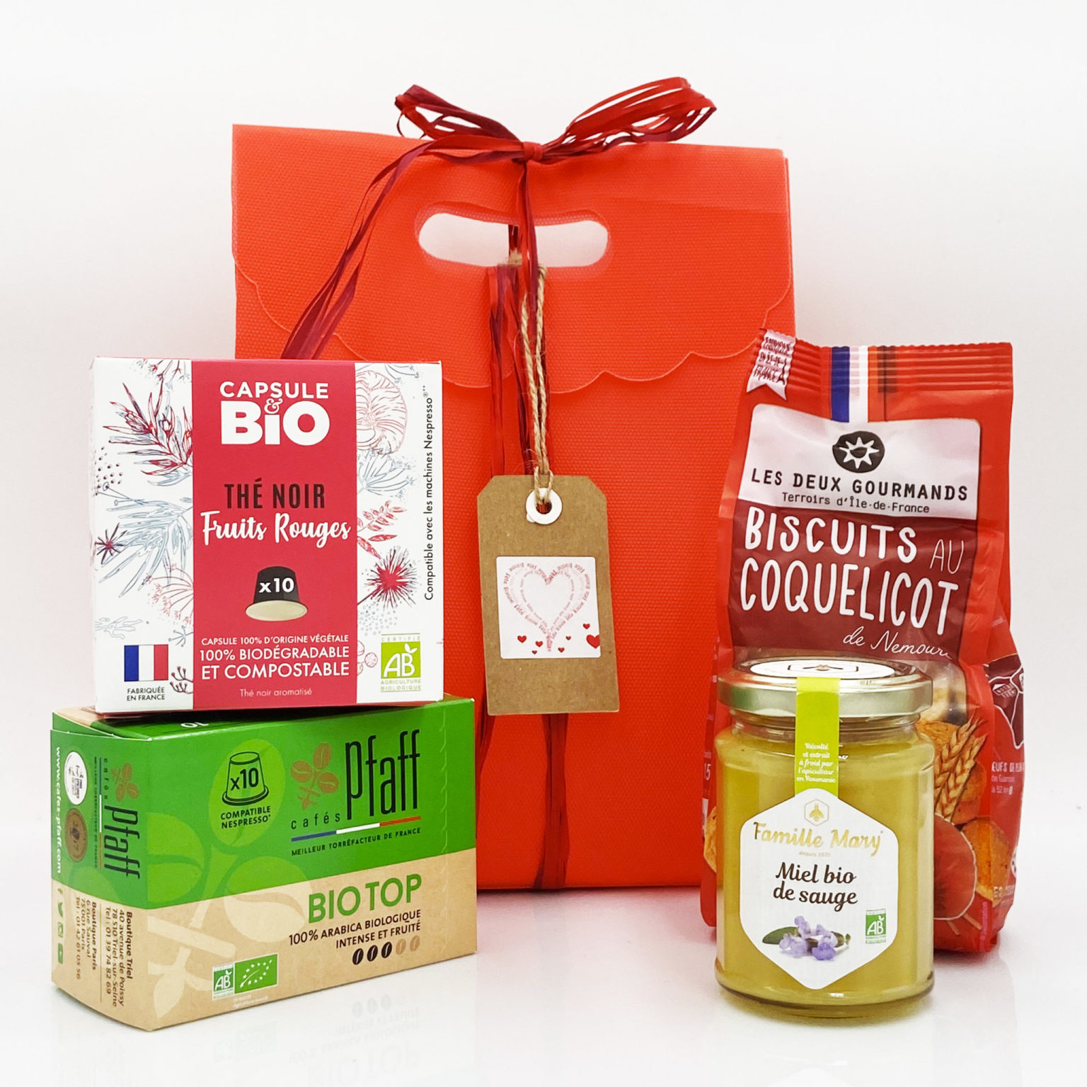 dée cadeau Saint-Valentin capsule thé bio capsule café bio capsules Nespresso compatibles biscuits coquelicot miel bio