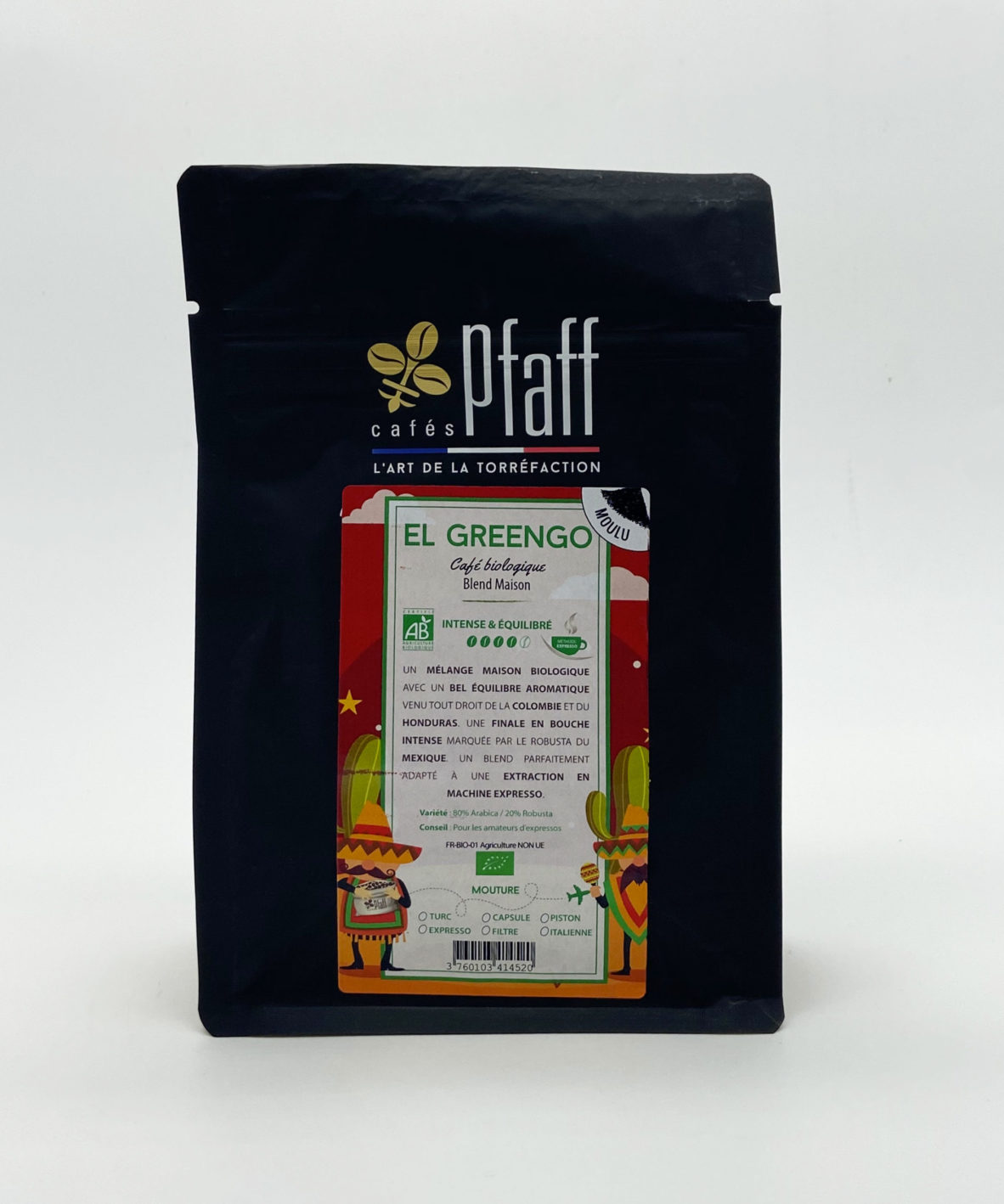 Sélection Capsulebio café torréfié moulu El Greengo torréfacteur café français Pfaff