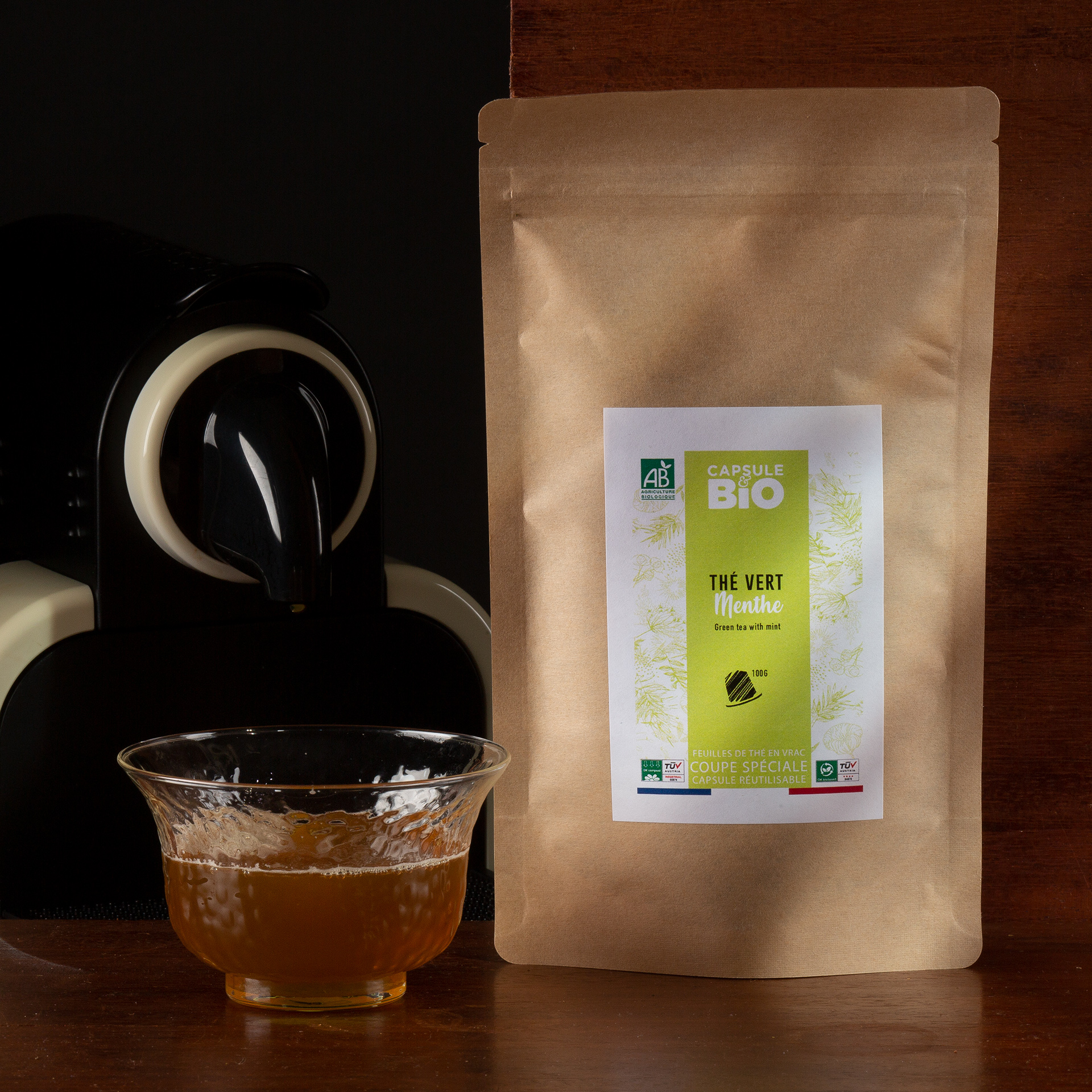 Feuilles de thé en vrac thé vert menthe bio Capsulebio