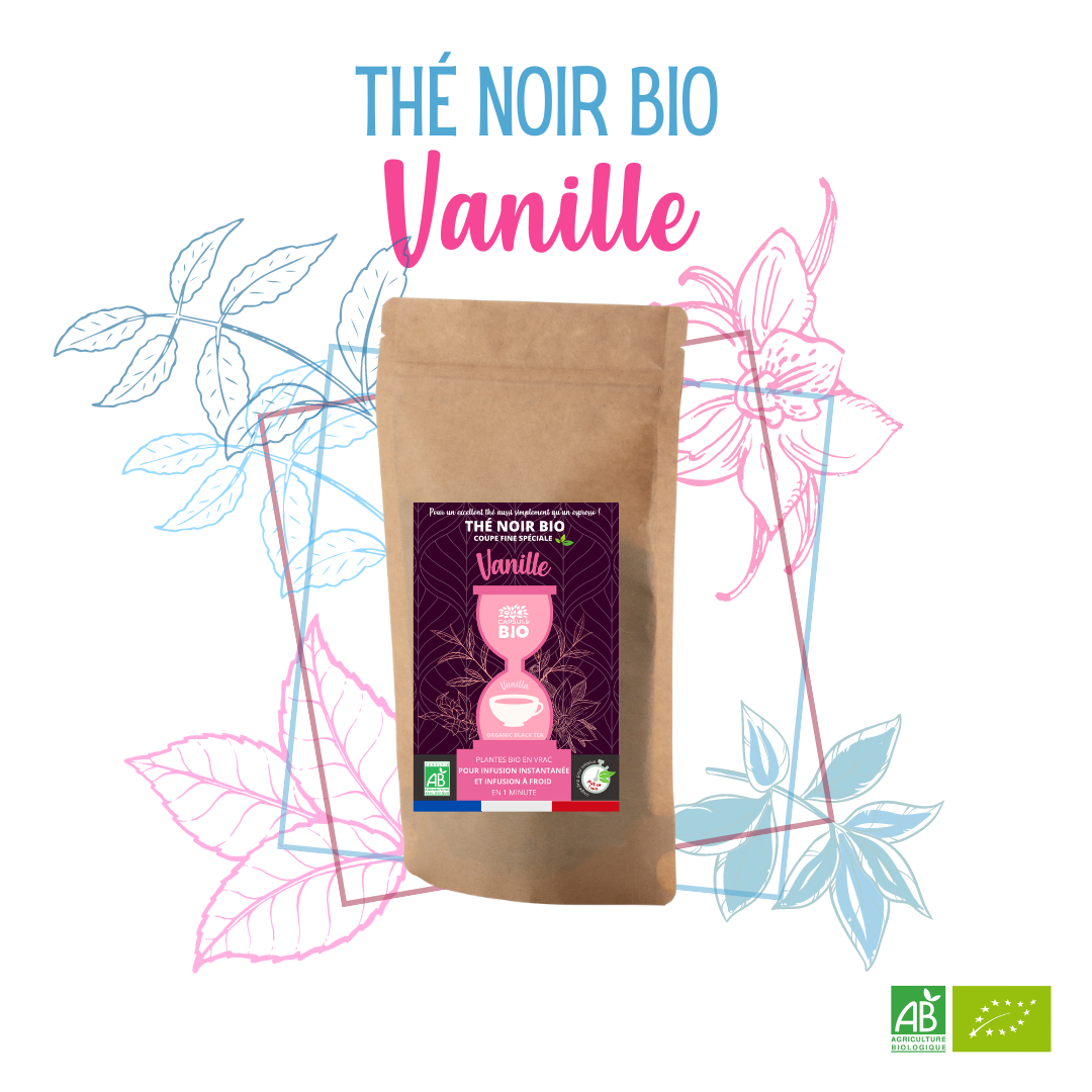 Thé noir VANILLE bio, feuilles de thé en vrac - coupe fine spéciale