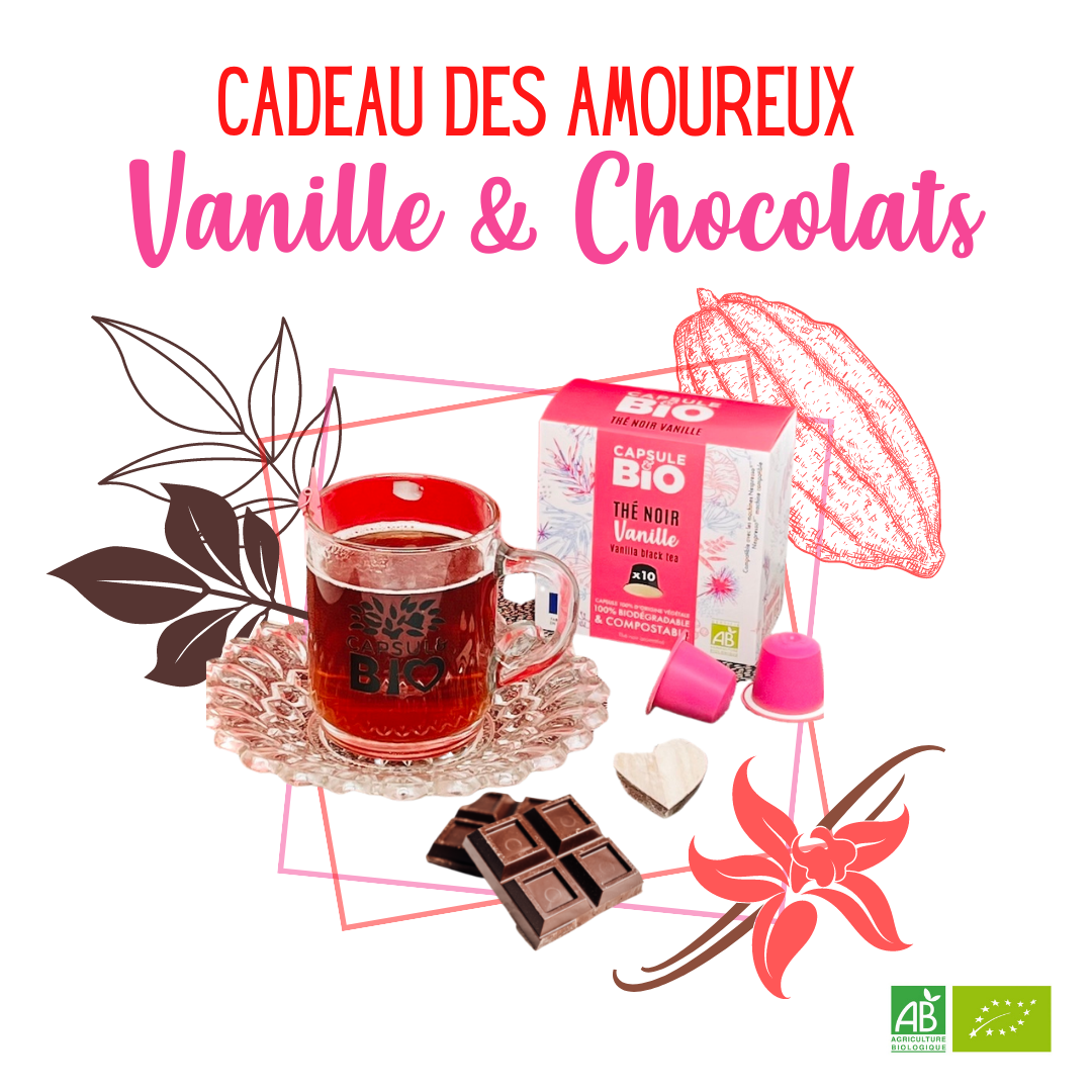 Capsul&bio coffret cadeau des Amoureux thés et cafés, chocolats et miel bio